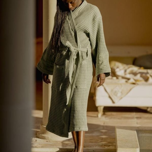 BATH ROBE WAFFLE WITH LINEN LINING华夫格亚麻里衬浴袍