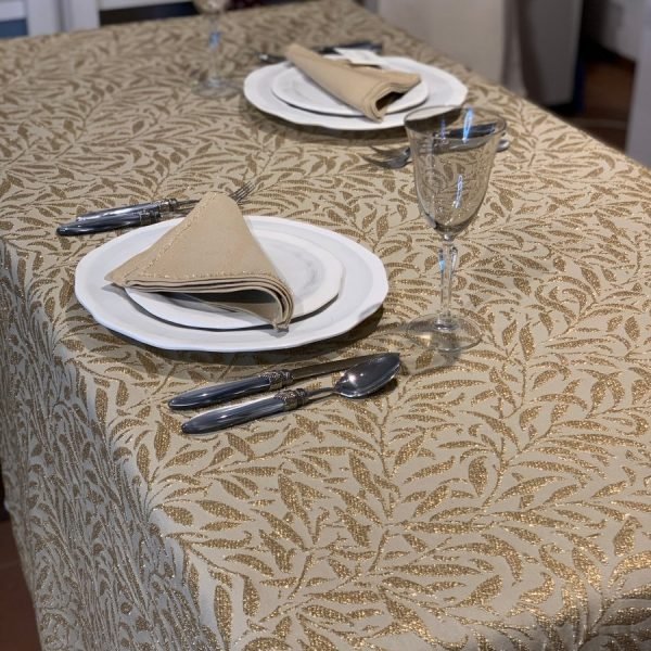 BAMBU' GOLD LUREX - TABLECLOTH 180x270cm +NAPKINS竹子卢勒克斯金色织物-180×270cm桌布餐巾组合