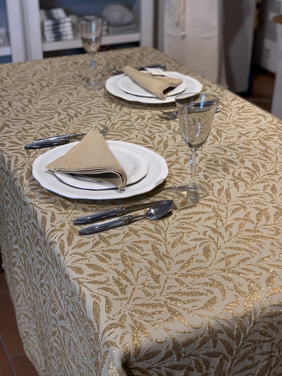 BAMBU' GOLD LUREX - TABLECLOTH 180x270cm +NAPKINS竹子卢勒克斯金色织物-180×270cm桌布餐巾组合