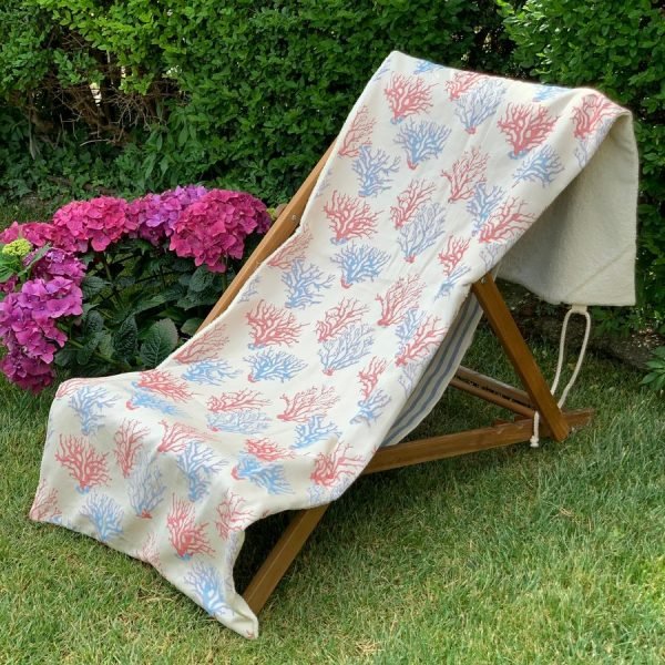 LINED BEACH/POOL TOWEL – CORALS (亚麻）沙滩/泳池毛巾 – 珊瑚